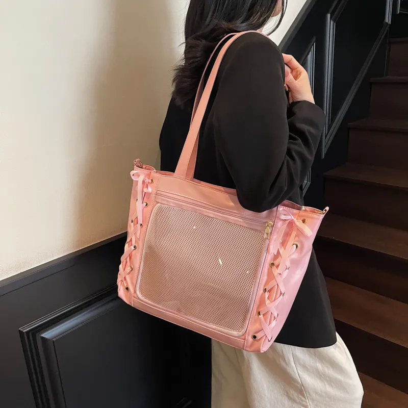 Meow In The Grass PU Shoulder Bag, Crossbody Bag Regular Women's Black/Ecru/Pink/Silver-23