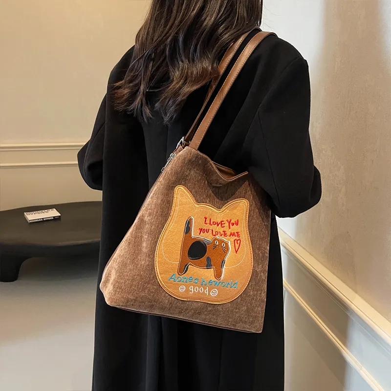 Meow In The Grass PU Shoulder Bag Handbag Tote Bag Regular Women's Coffee/Black/Gray/Pink-1