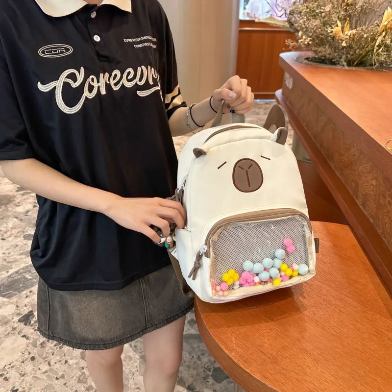 Meow In The Grass Nylon With PVC Backpack Unisex Black/White/Light Khaki/Dark Khaki/Blue-6