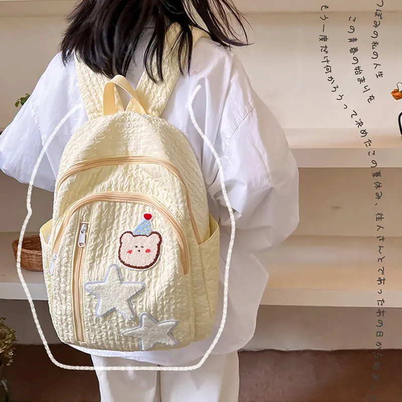 Meow In The Grass Canvas Backpack, Backpack, Backpack Regular Unisex Black/Light Yellow/Light Green/Light Blue-4