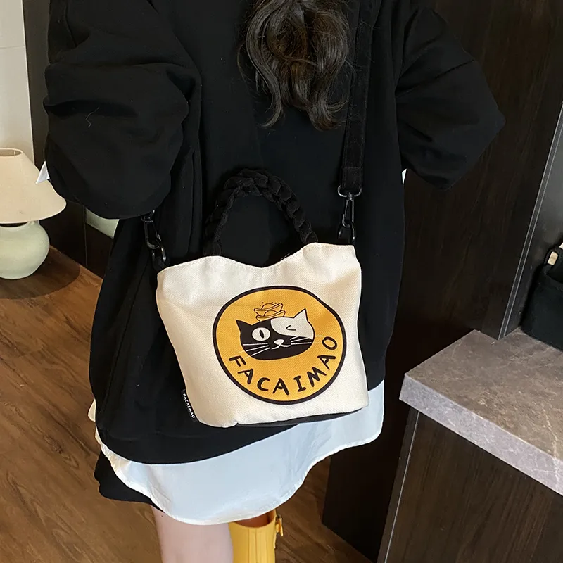 Meow In The Grass Canvas Handbag Women's Prosperity Cat/Gold Cat-11