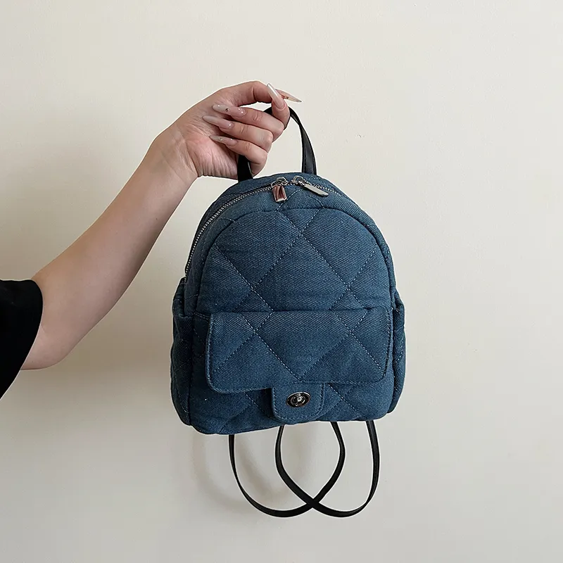 Meow In The Grass Denim Backpack Women's Light Blue/Dark Blue-9