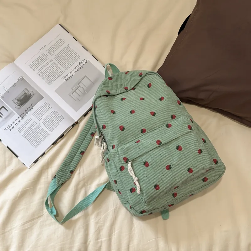 Meow In The Grass Corduroy Backpack Women's Black/White/Light Pink/Dark Pink/Green/Coffee-24
