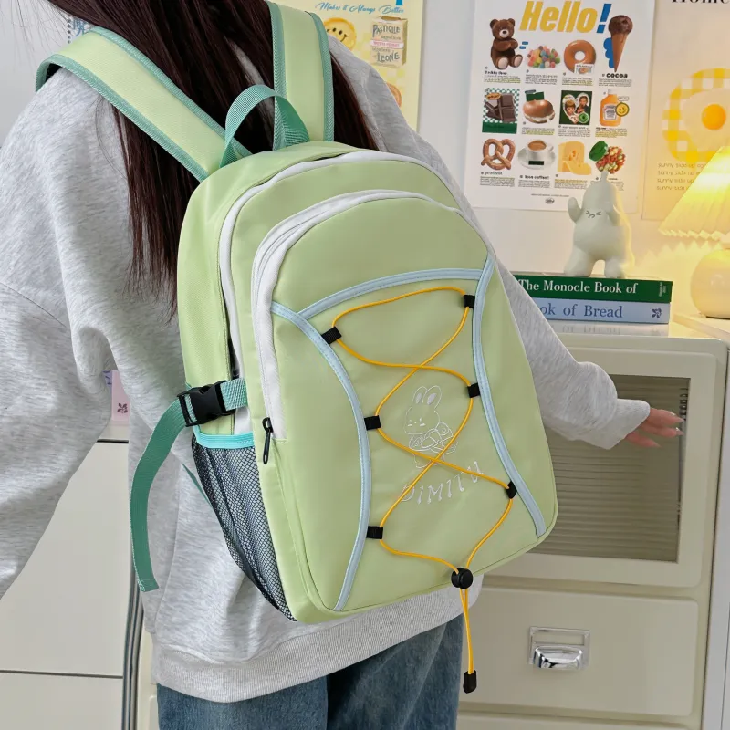 Meow In The Grass Polyester Backpack Unisex Black/Green/Blue-7