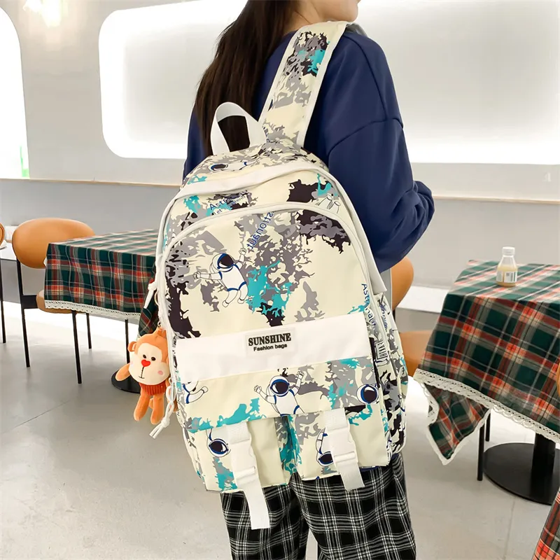 Meow In The Grass Nylon Backpack Unisex Pink/Black/Green/Lake Blue-14