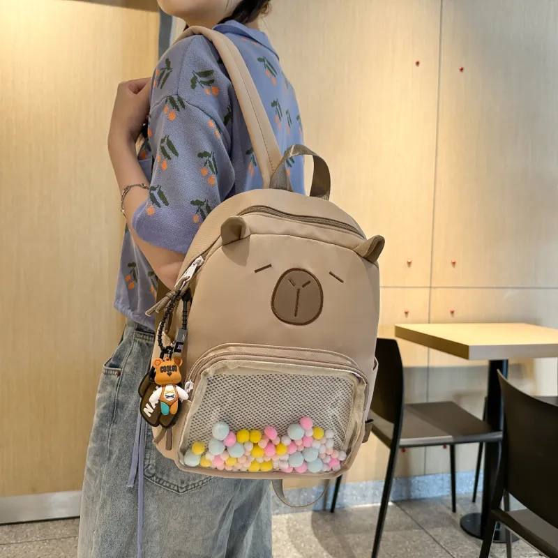 Meow In The Grass Nylon With PVC Backpack Unisex Black/White/Light Khaki/Dark Khaki/Blue-13