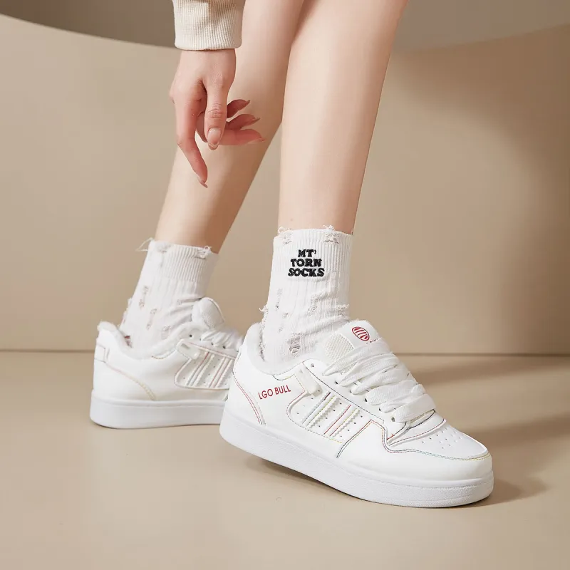 Little Red Man Low Top Skateboard Shoes Women's White-3