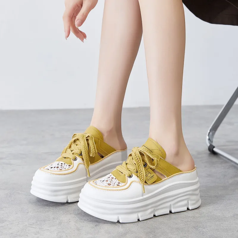 Little Red Man Squishy And Bouncy Feeling Closed Toe Mules Height Increasing Lightweight Low-Top Casual Shoes Women's-7