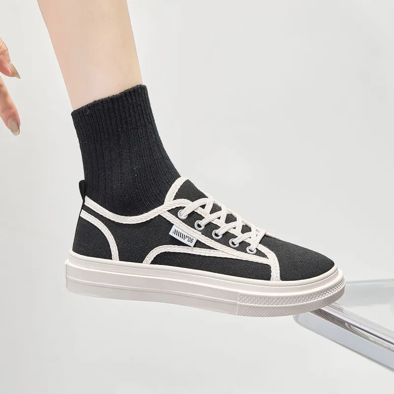 Little Red Man Non slip Lightweight Low Top Skateboard Shoes Women's Black-1