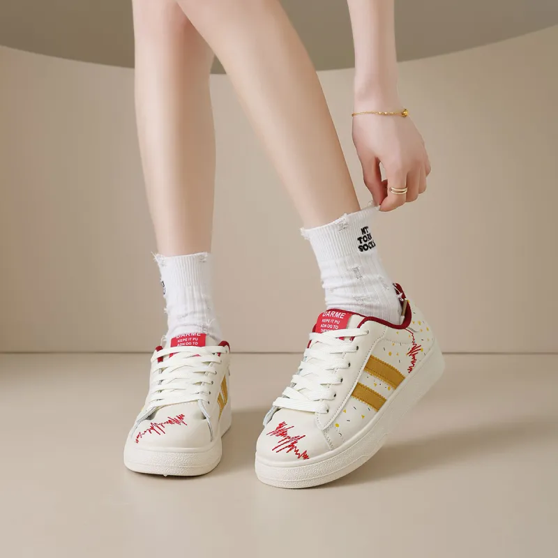 Little Red Man Anti Slip And Wear Resistant Height Increasing Low Top Skateboard Shoes Women's-2