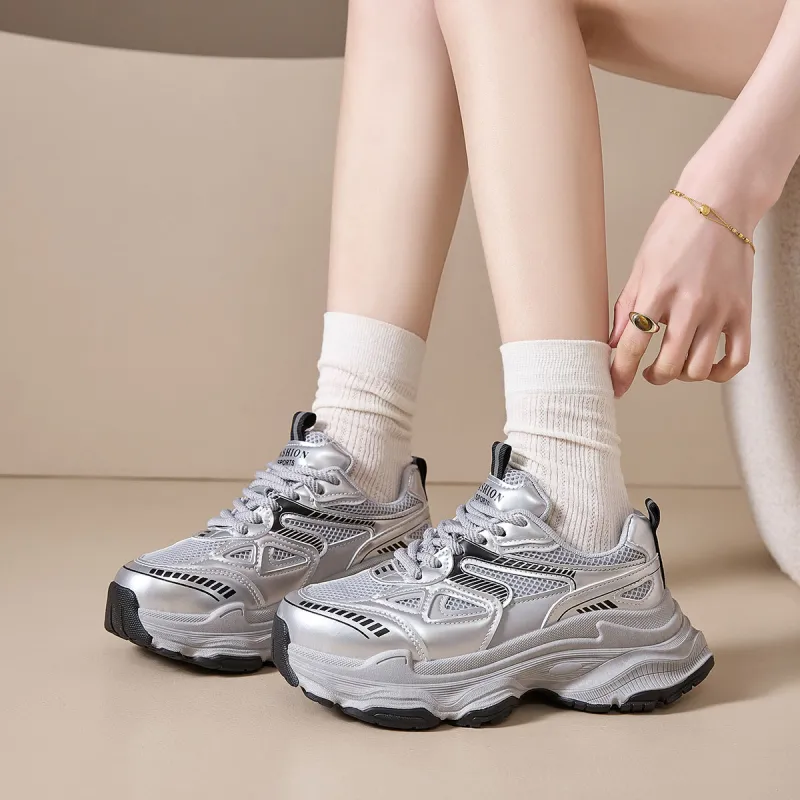 Little Red Man Low Top Chunky Sneakers Women's Silver-2