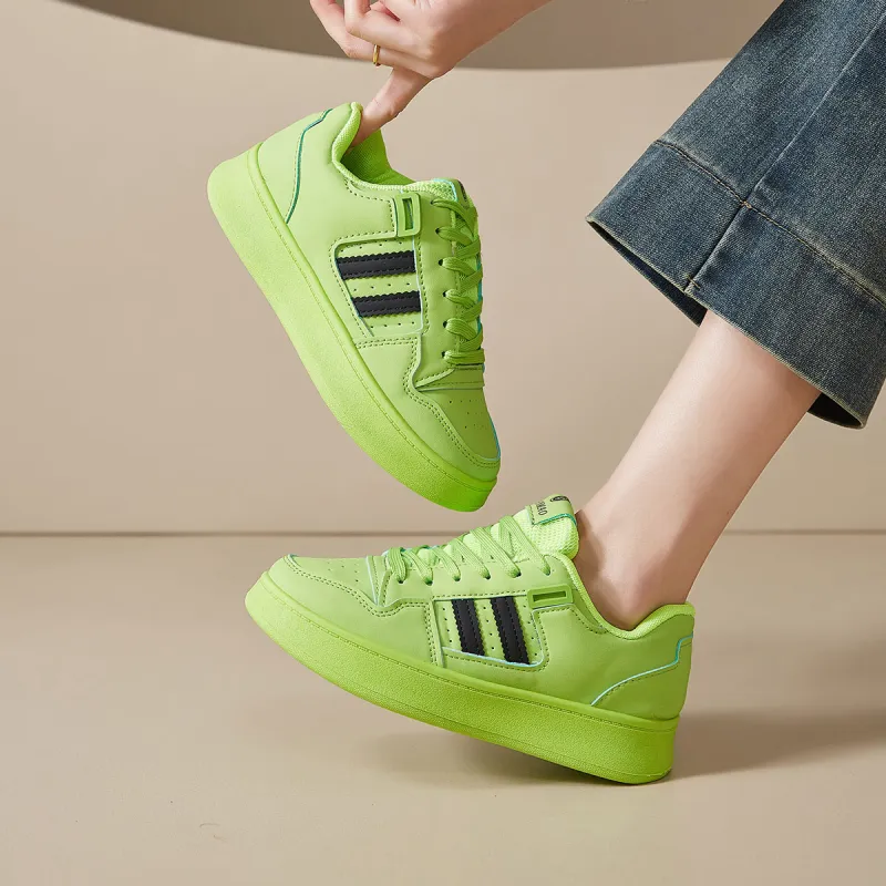 Little Red Man Individual Fashion Street Style Low-Top Skateboard Shoes Women's Grass Green-3