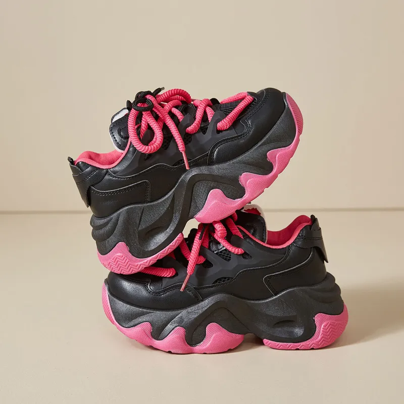 SHUXIAOBEI Cushioning Slip Resistant Breathable Height Increasing Thermal Low Top Chunky Sneakers Women's-24