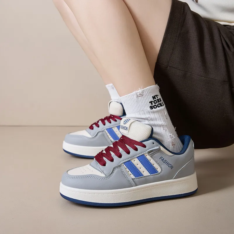 Little Red Man Low Top Skateboard Shoes Women's Gray Blue-2