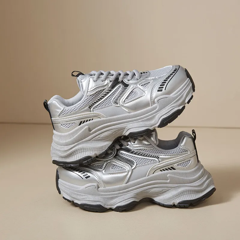 Little Red Man Low Top Chunky Sneakers Women's Silver-1