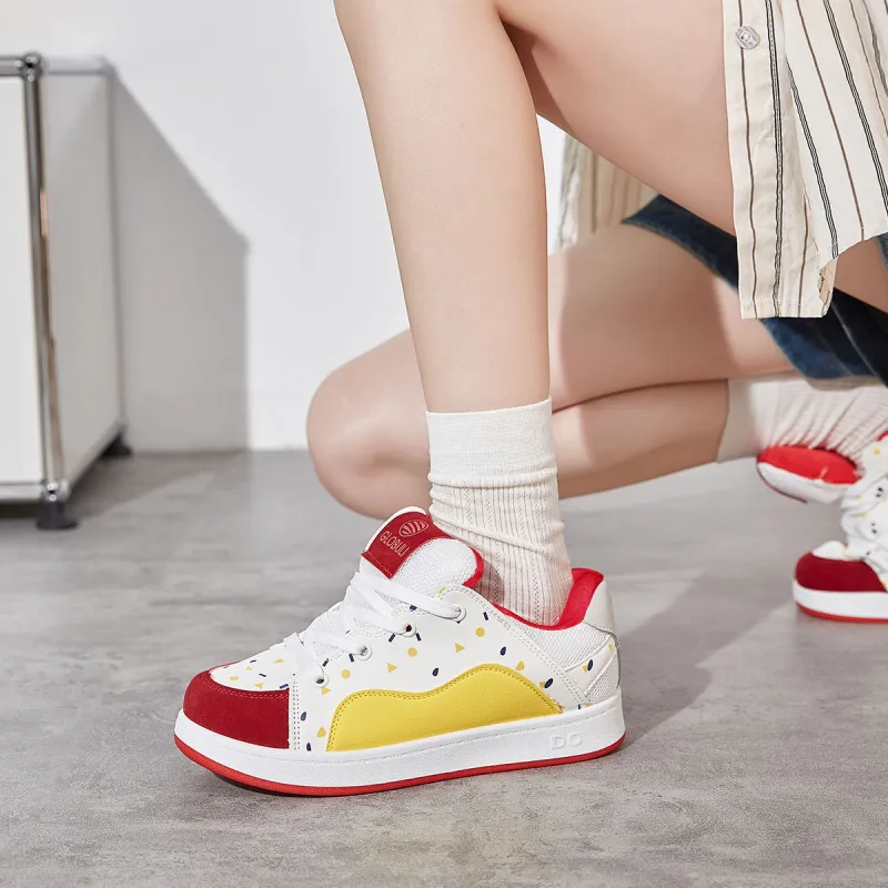 Little Red Man Warm Anti Slip And Wear Resistant Low Top Skateboard Shoes Women's Beige Yellow-9