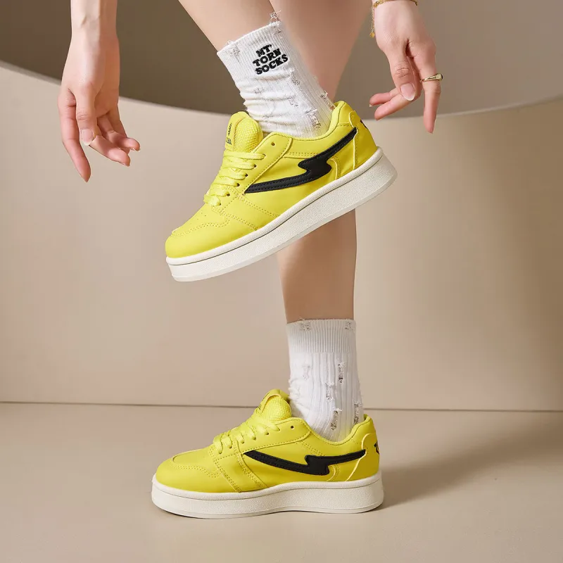 Little Red Man Low Top Skateboard Shoes Women's Yellow-1