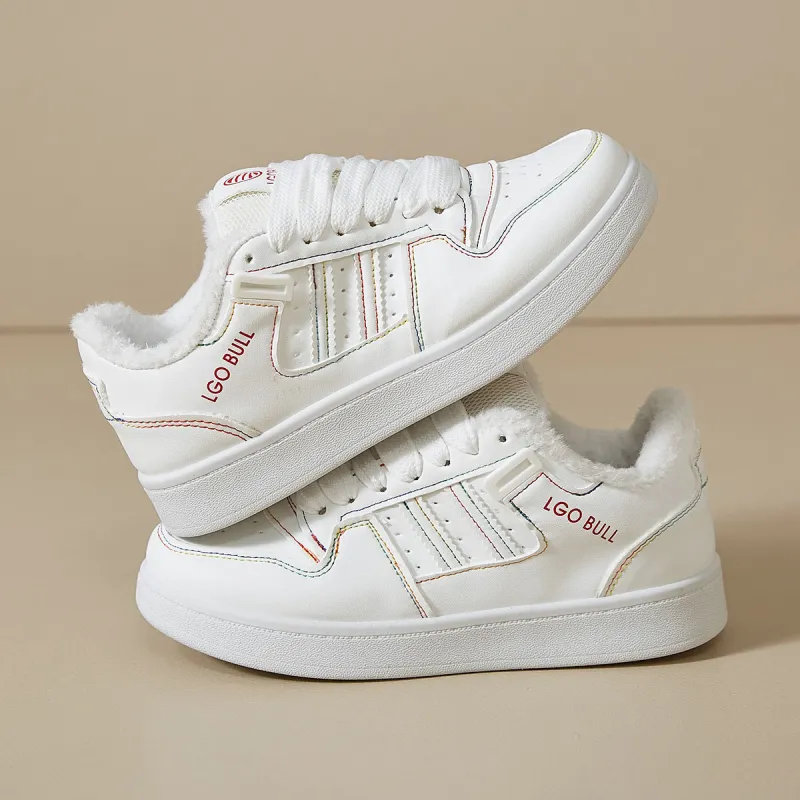 Little Red Man Low Top Skateboard Shoes Women's White-5