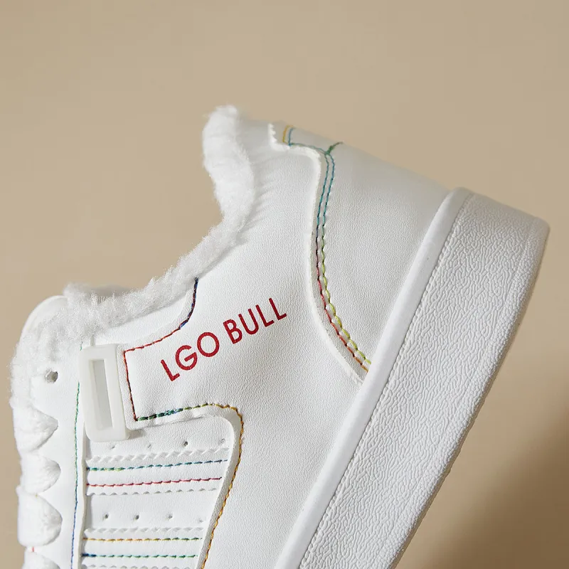 Little Red Man Low Top Skateboard Shoes Women's White-4