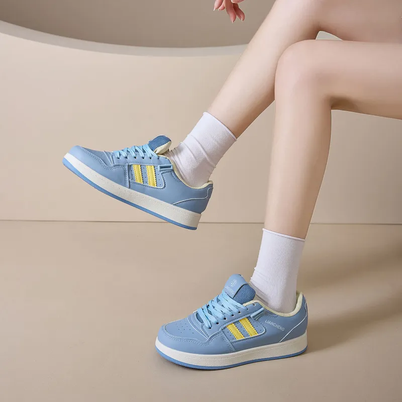 Little Red Man Low Top Skateboard Shoes Women's Gray Blue-19