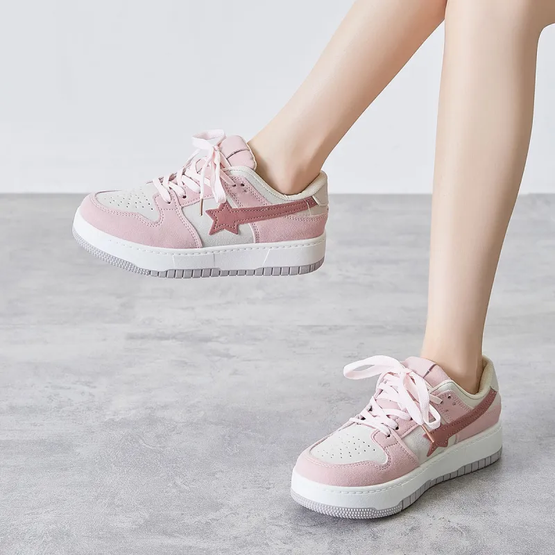 Little Red Man Lightweight Low Top Skateboard Shoes Women's Pink-7