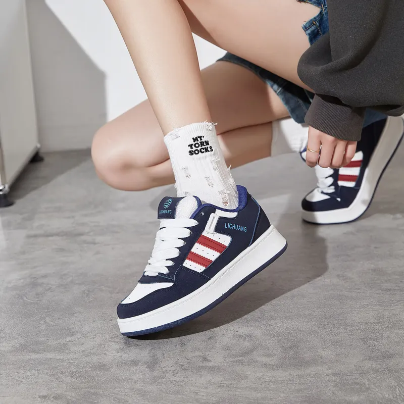 Little Red Man Low Top Skateboard Shoes Women's Dark Blue-1
