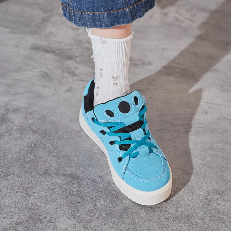 Little Red Man Low-Top Skateboard Shoes Women's Blue Pink-16