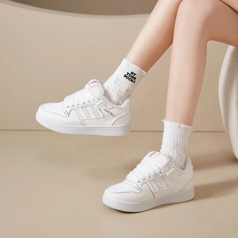 Little Red Man Low Top Skateboard Shoes Women's White-1