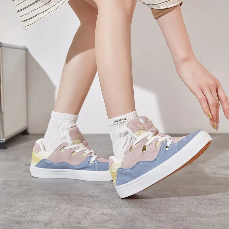 Little Red Man Low-Top Skateboard Shoes Women's Blue Pink-5