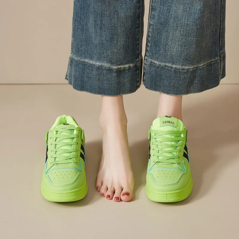 Little Red Man Individual Fashion Street Style Low-Top Skateboard Shoes Women's Grass Green-2