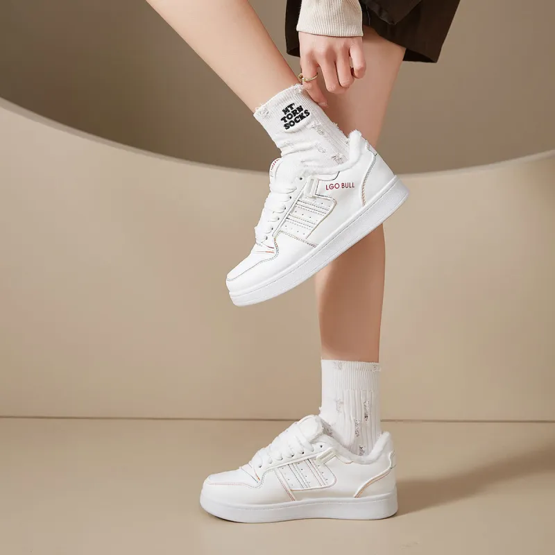 Little Red Man Low Top Skateboard Shoes Women's White-2