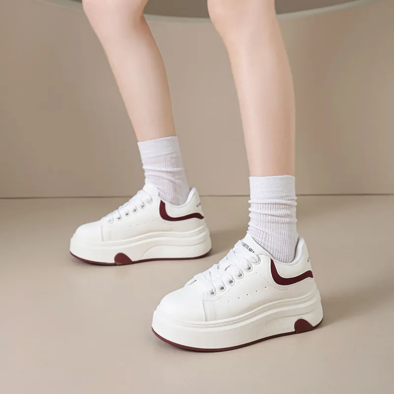 Yiya Small White Shoes Anti Slip And Wear Resistant Height Increasing Low Top Skateboard Shoes Women's Red-4