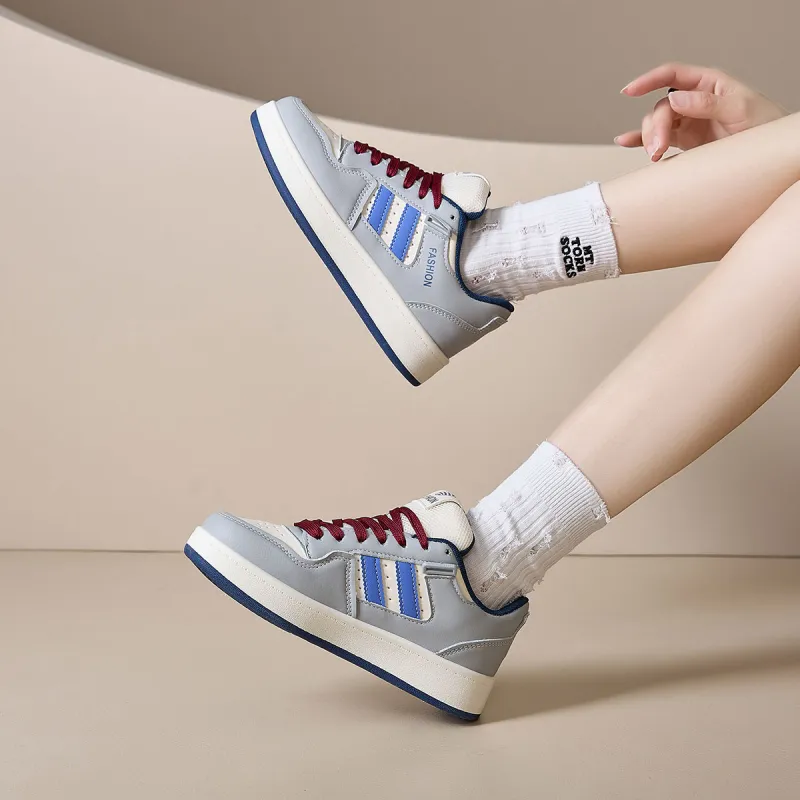 Little Red Man Low Top Skateboard Shoes Women's Gray Blue-3