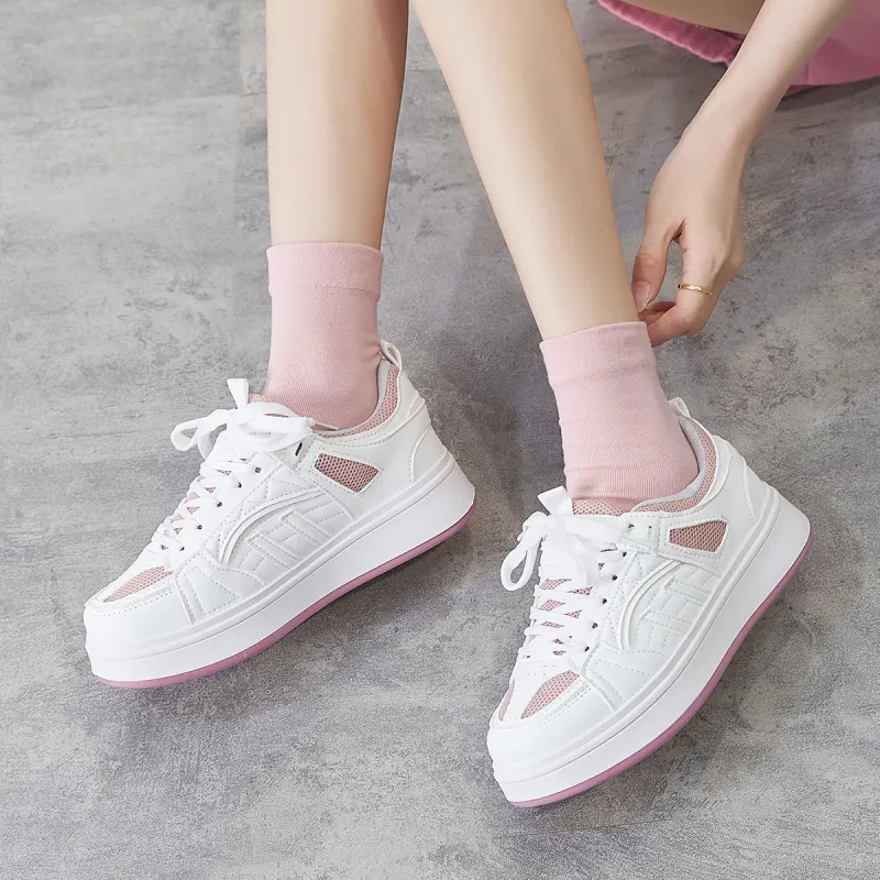 Little Red Man Low-Top Skateboard Shoes Women's White Pink-5
