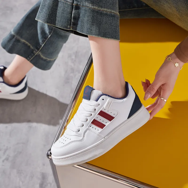Little Red Man Low Top Skateboard Shoes Women's White Blue Red-1