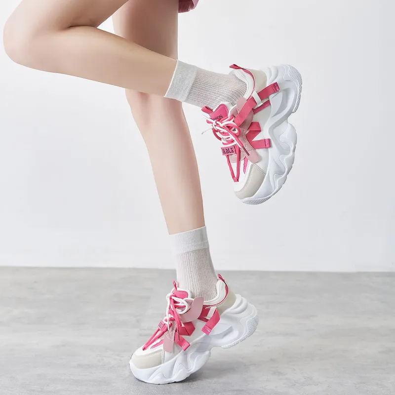 Little Red Man Lightweight Wear Resistant Cushioning Low Top Chunky Sneakers Women's-6