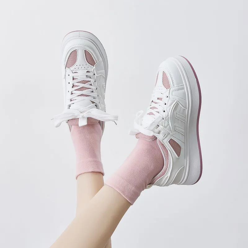 Little Red Man Low-Top Skateboard Shoes Women's White Pink-6