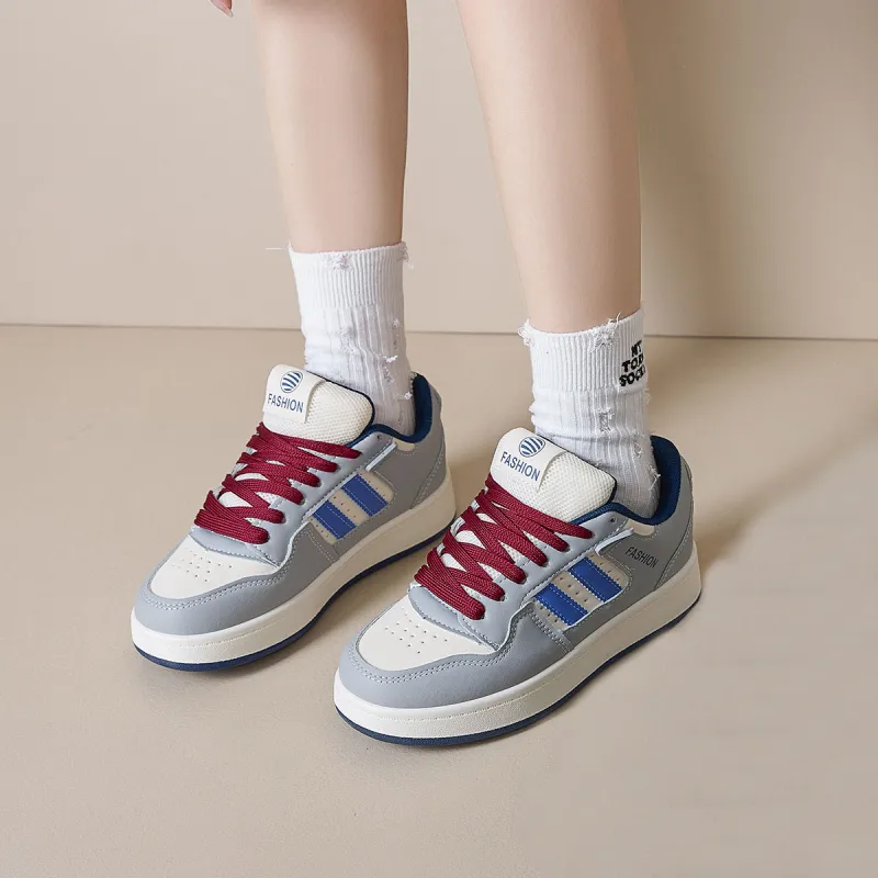 Little Red Man Low Top Skateboard Shoes Women's Gray Blue-1