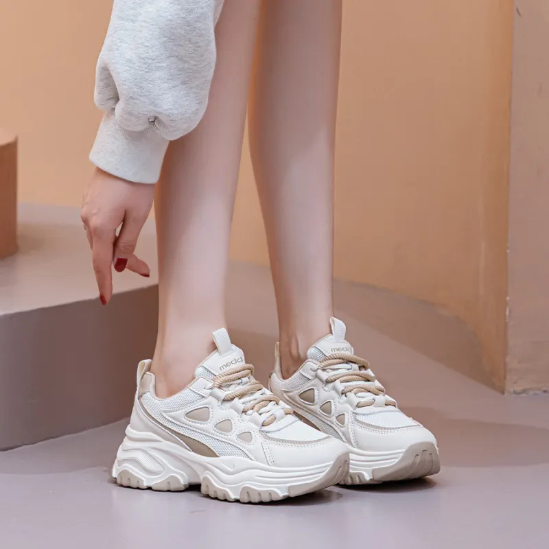 Medd Slip-Resistant Breathable Lightweight Height Increasing Low-Top Chunky Sneakers Women's-3