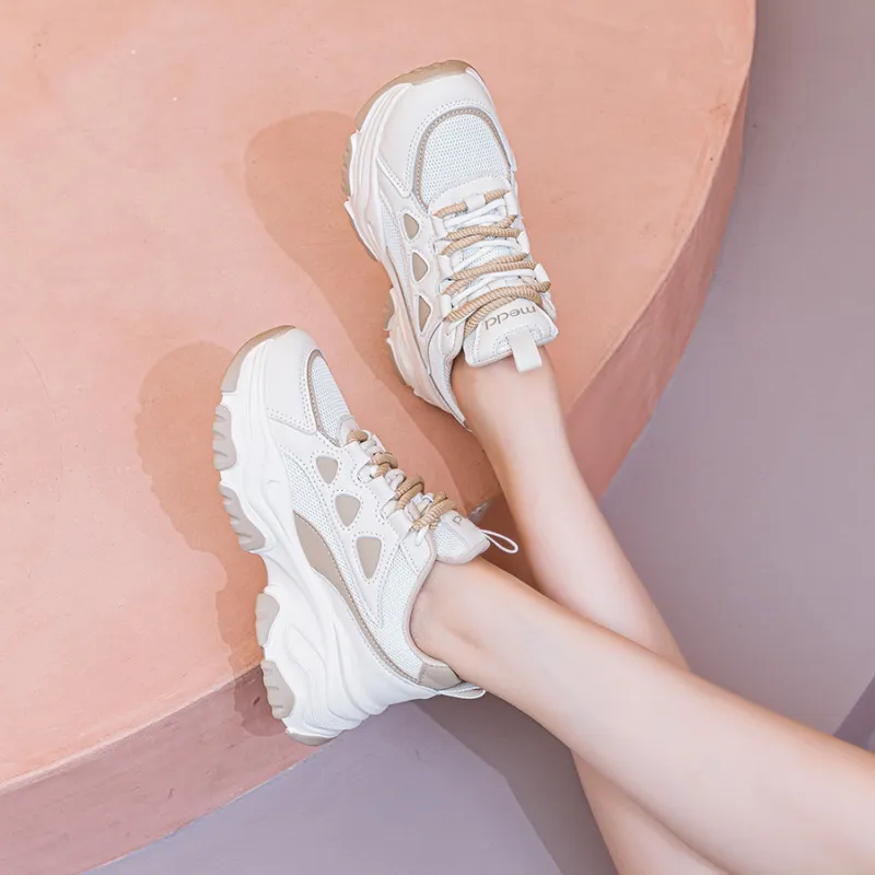 Medd Slip-Resistant Breathable Lightweight Height Increasing Low-Top Chunky Sneakers Women's-6