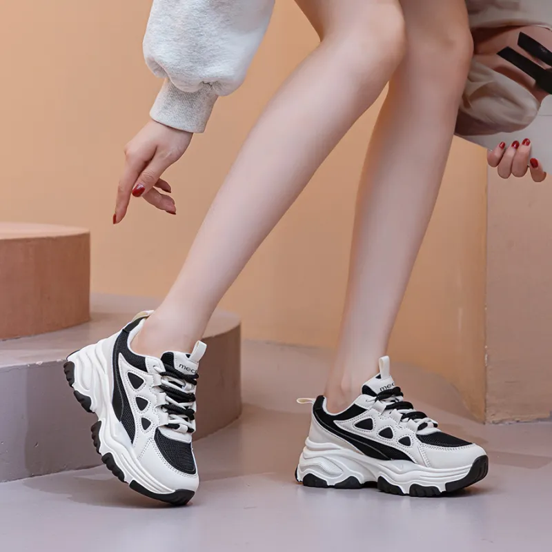 Medd Slip-Resistant Breathable Lightweight Height Increasing Low-Top Chunky Sneakers Women's-10