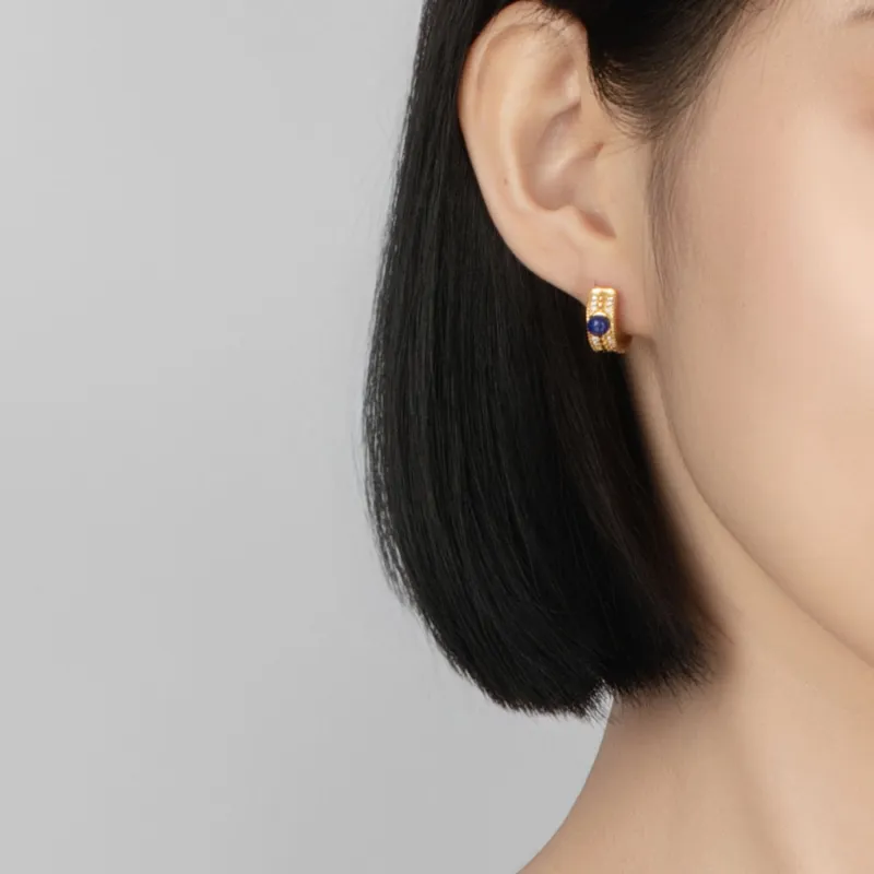 The Heart Is Like A Lotus Lapis Lazuli Fine Jade Stud Earrings Women's-1