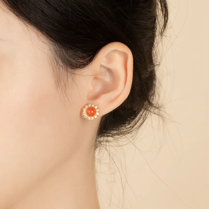 The Heart Is Like A Lotus South Red Agate Jade Stud Earrings Unisex-2
