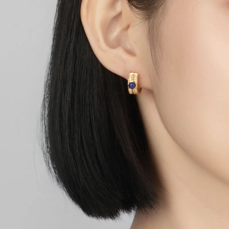 The Heart Is Like A Lotus Lapis Lazuli Fine Jade Stud Earrings Women's-2