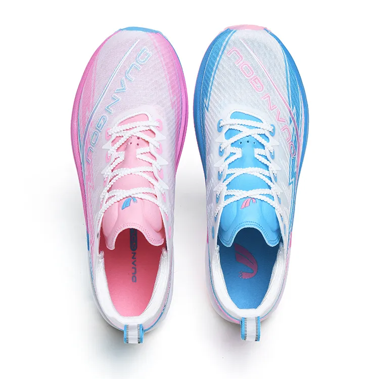 DUANGOU Cushioning Support Abrasion Resistant Slip Resistant Low Top Marathon Running Shoes Unisex Blue Pink Mismatched-1