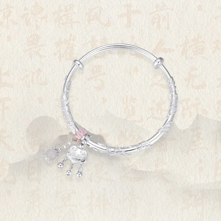 Chongqing Gold Store 999 Fine Silver/Chalcedony Bangles Women's-4
