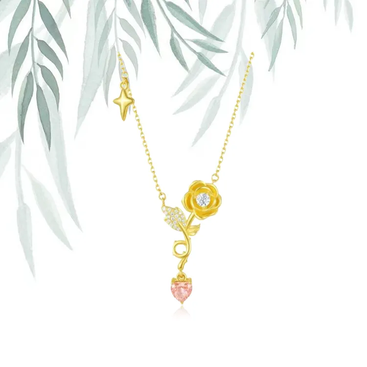 Chongqing Gold Store S925 Silver/Cubic Zirconia Necklaces Women's Gold-4