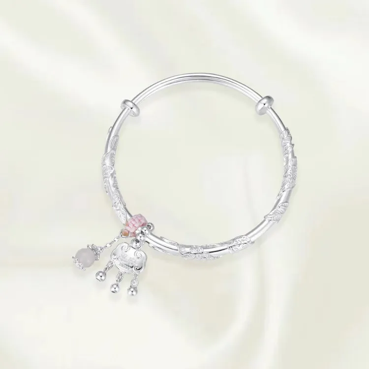 Chongqing Gold Store 999 Fine Silver/Chalcedony Bangles Women's-1
