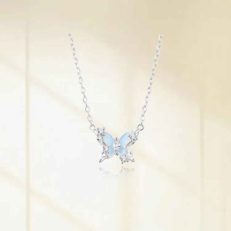 Chongqing Gold Store S925 Silver Necklaces Unisex Silver/Blue-2