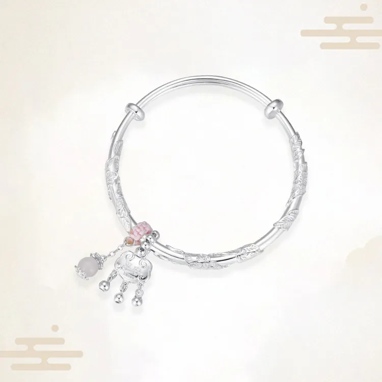 Chongqing Gold Store 999 Fine Silver/Chalcedony Bangles Women's-3